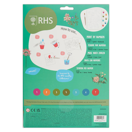 RHS Paint By Numbers For Kids, Multicoloured, A4, Blooms