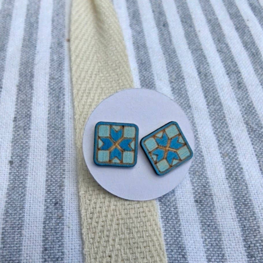 Handmade Sustainable Crafters Sewing Quilt Earrings with tin