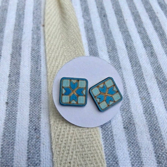 Handmade Sustainable Crafters Sewing Quilt Earrings with tin