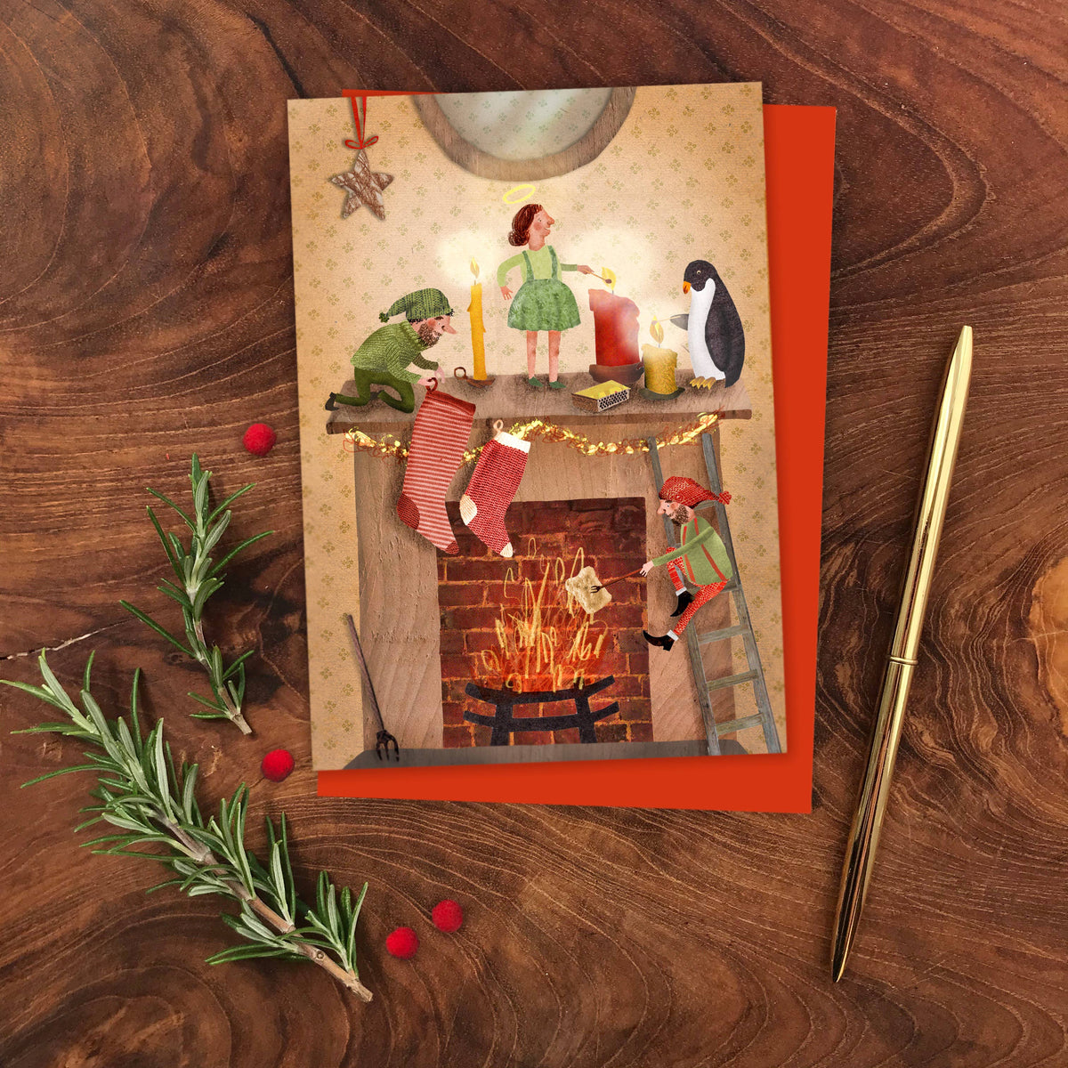 Christmas Mantelpiece Single Greeting Card