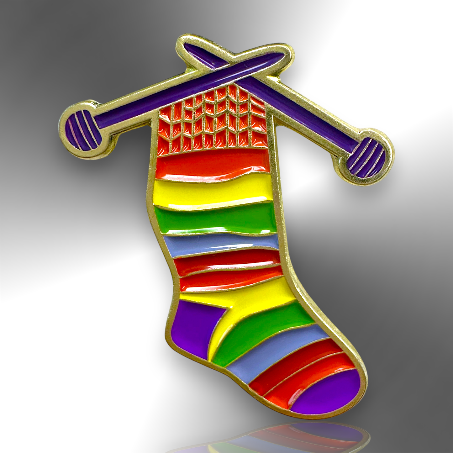 Knitting Handmade Colourful Rainbow Sock Enamel Pin