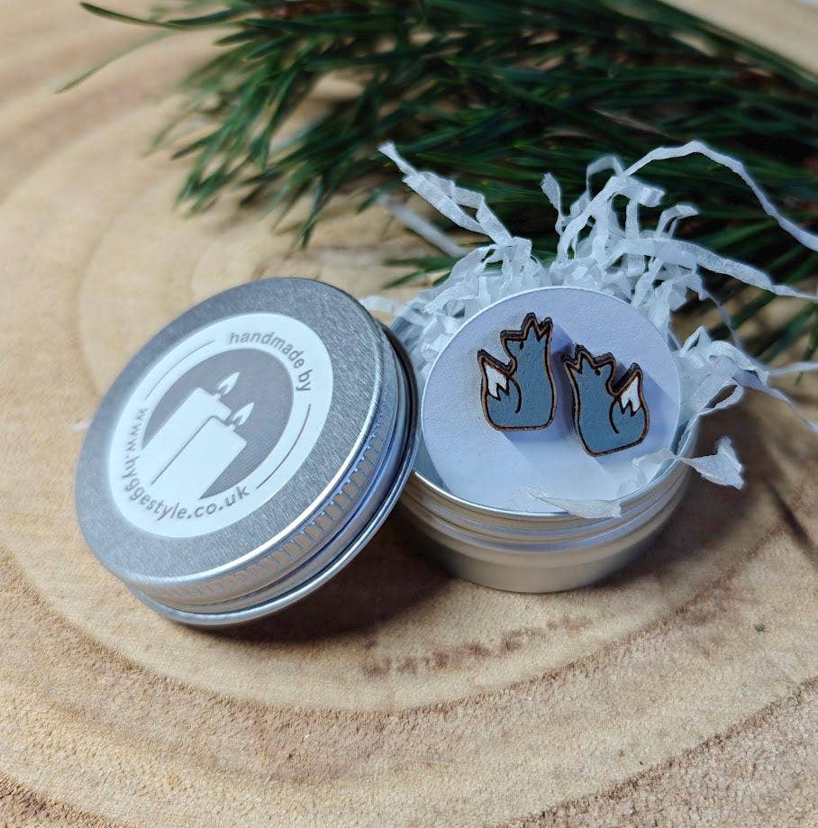 Handmade Sustainable Birch Wolf Earrings with Gift Tin