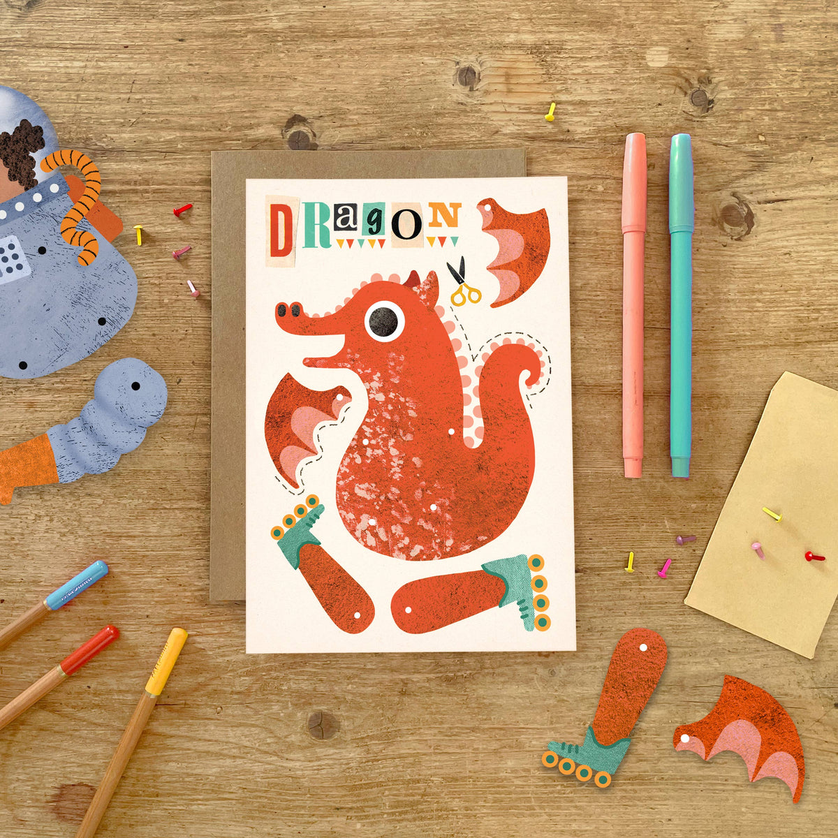 Dragon Split Pin Puppet A5 Birthday Greeting Card