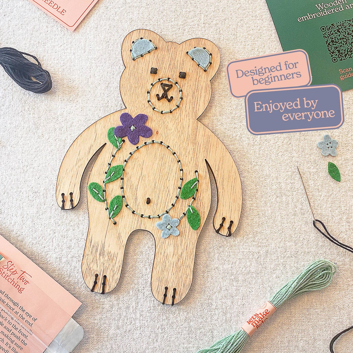 Learn To Sew Bear Craft Kit - Children's Beginner Sewing Kit