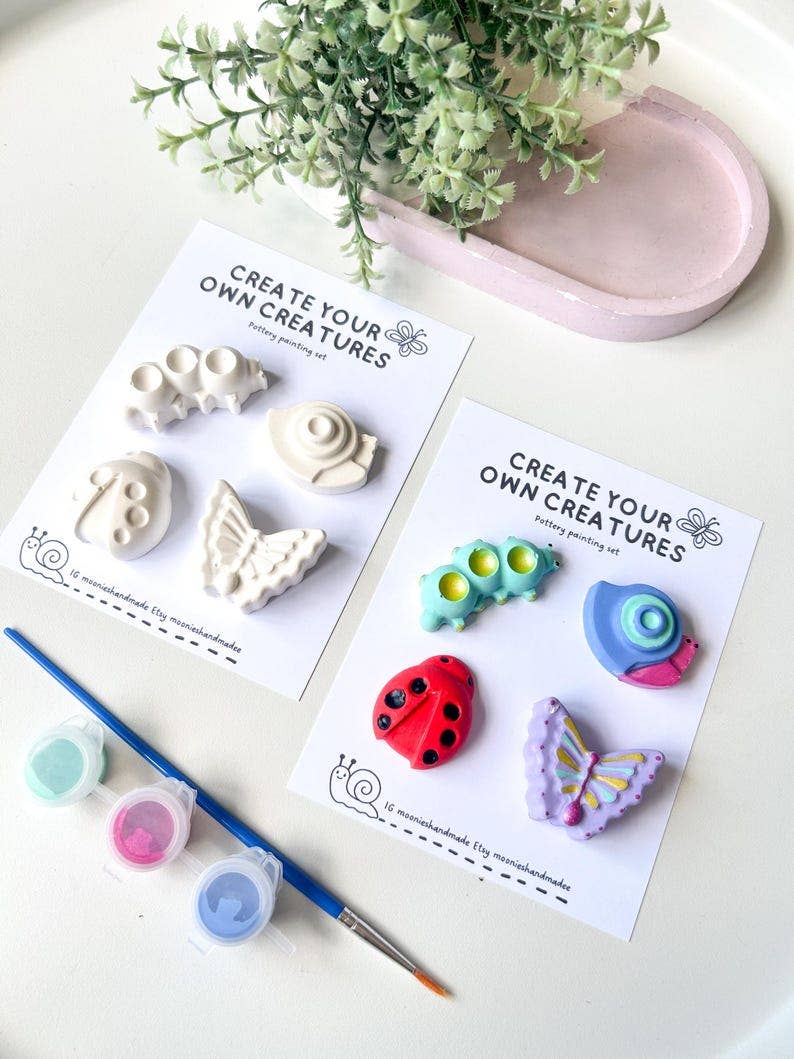 Bug Insect Pottery Painting Kit, DIY Paint Your Own Animals Set, Summer Craft Kits, Creepy Crawley Garden Insects, Rainy Day Activities