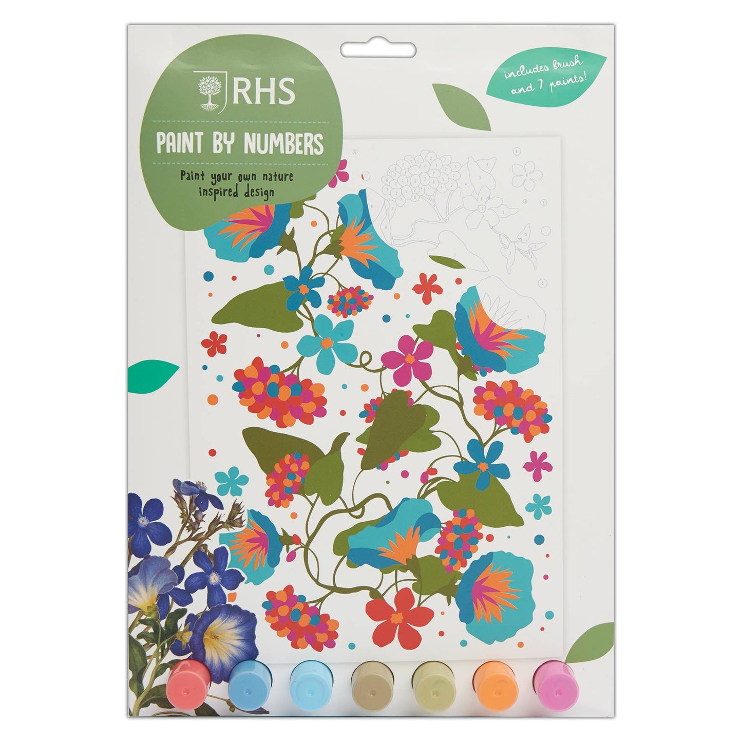 RHS Paint By Numbers For Kids, Multicoloured, A4, Blooms