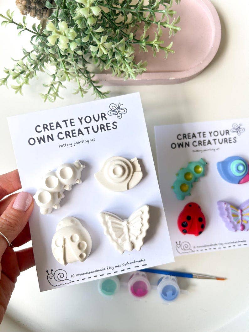 Bug Insect Pottery Painting Kit, DIY Paint Your Own Animals Set, Summer Craft Kits, Creepy Crawley Garden Insects, Rainy Day Activities