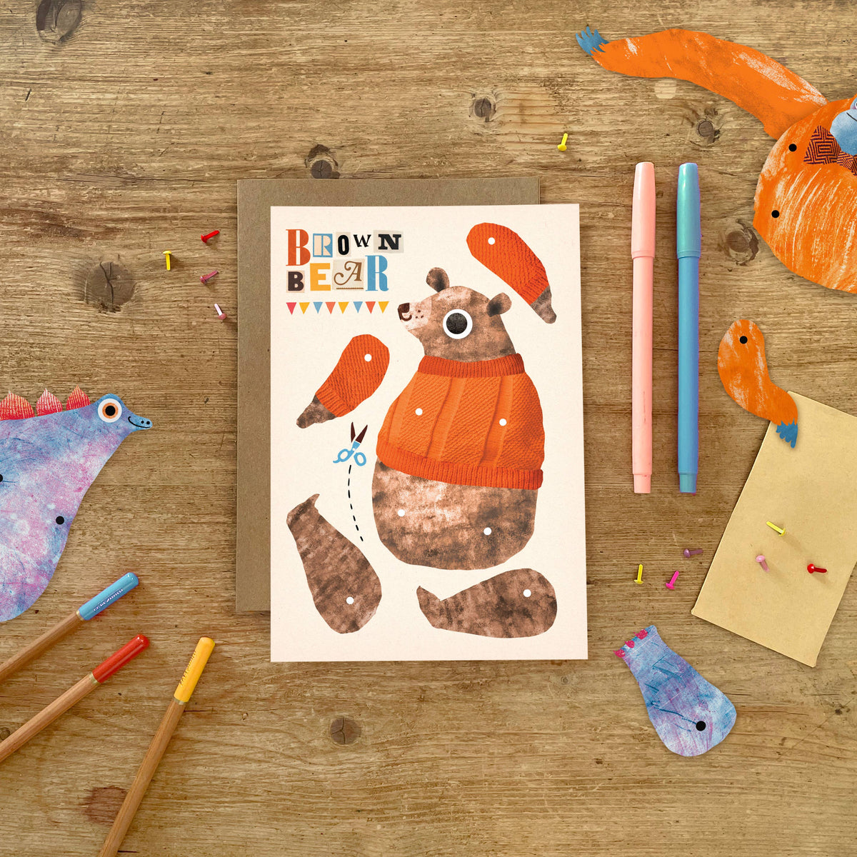 Bear Split Pin Puppet A5 Birthday Greeting Card