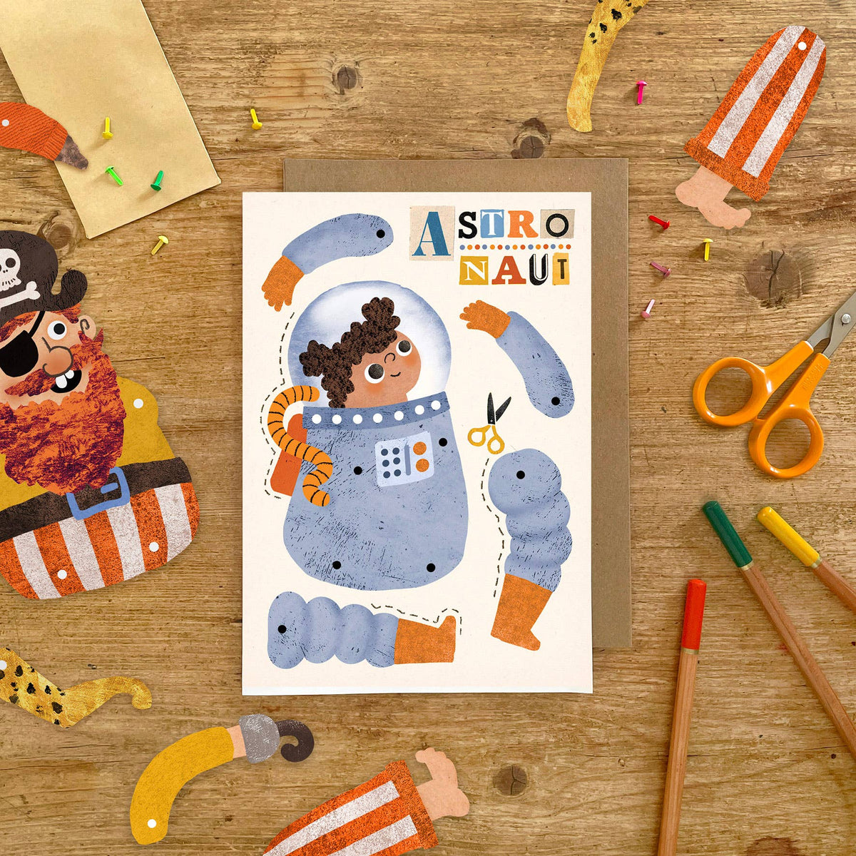 Astronaut Split Pin Puppet A5 Birthday Greeting Card