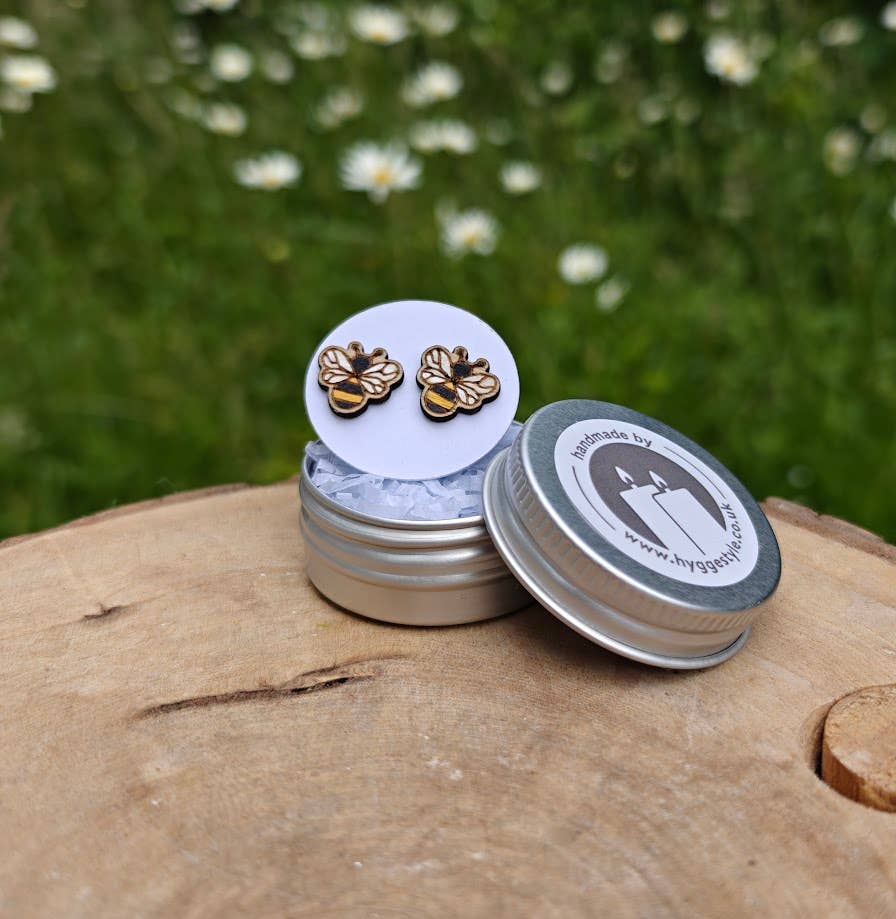 Sustainable Bumble Bee Earrings-UK Made-Free Gift Tin & POS