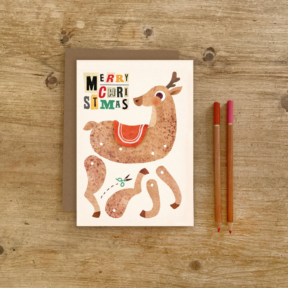 Reindeer Split Pin Puppet A5 Christmas Card | Kid's Activity