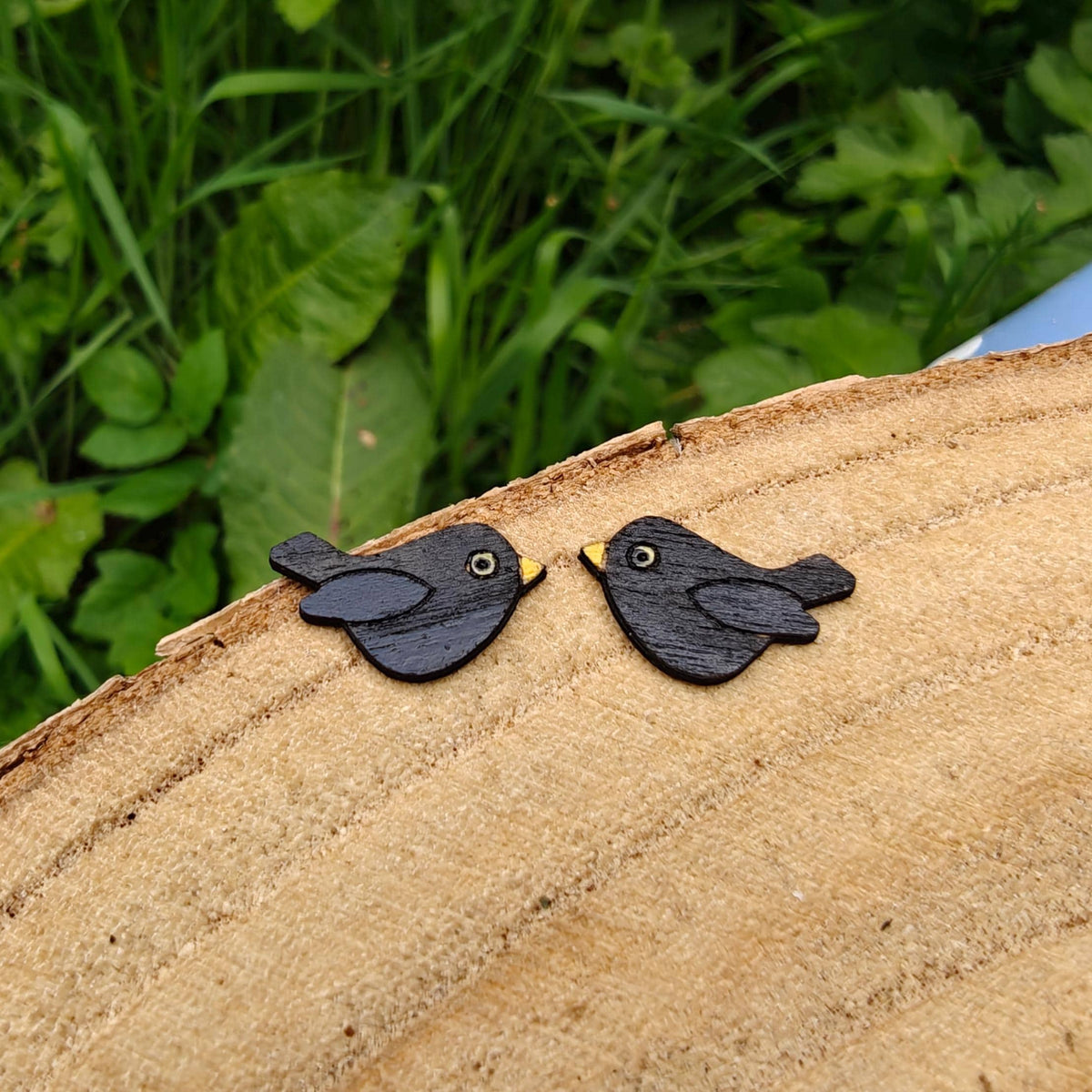 Handpainted Birch Blackbird Stud Earrings with Gift Tin