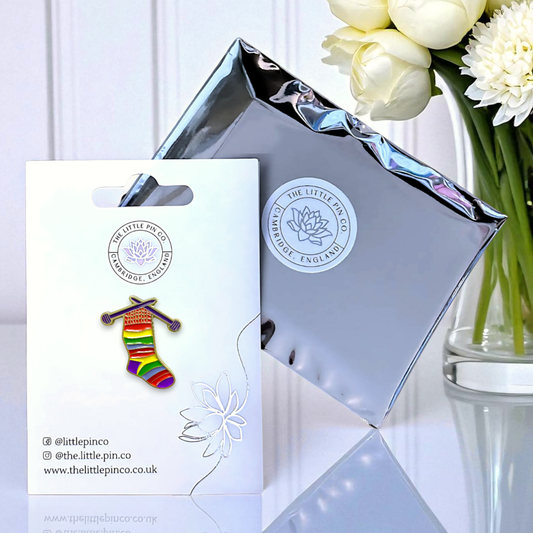 Knitting Handmade Colourful Rainbow Sock Enamel Pin