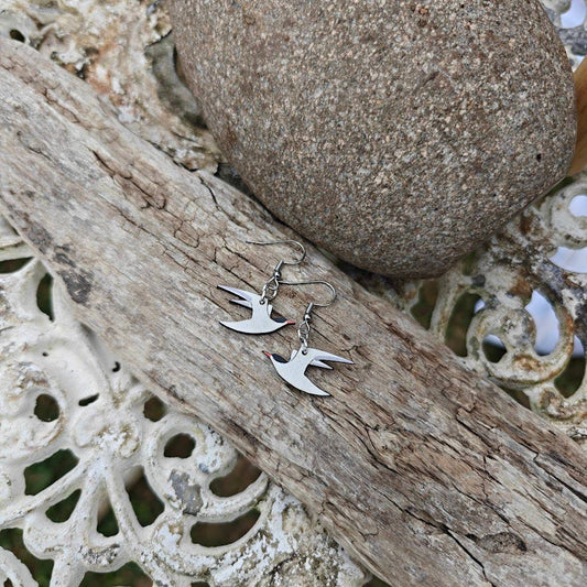 Handmade Birch Tern Gull Wildlife Dangly Earrings