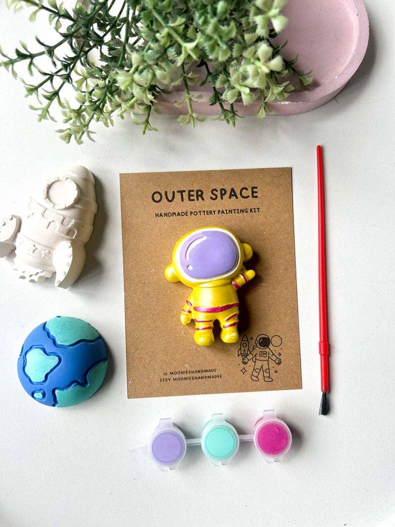 Space Themed Pottery Painting Kit, Paint Your Own Astronaut Set, DIY Creative Craft Kit, Fun Date Night Activities, Custom Room Decor
