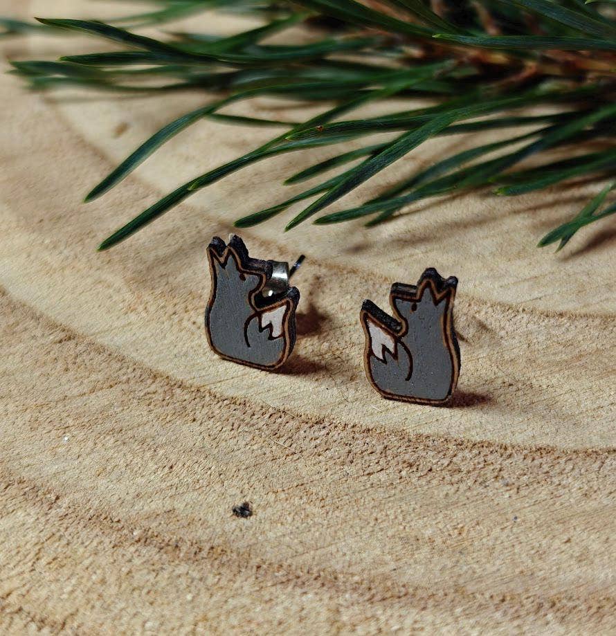Handmade Sustainable Birch Wolf Earrings with Gift Tin