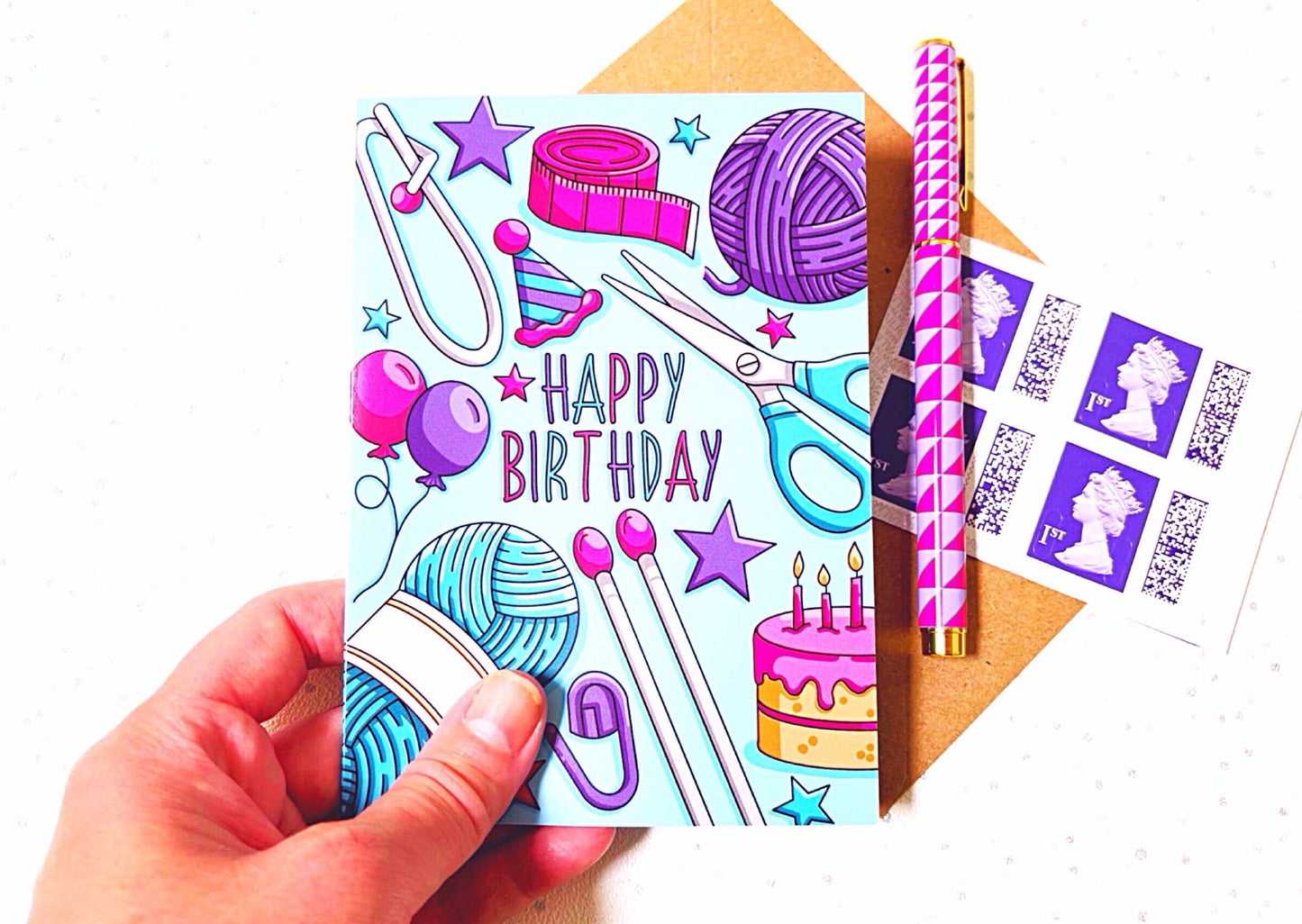 Needlecraft Greeting Card, Knitting & Crochet Birthday Card