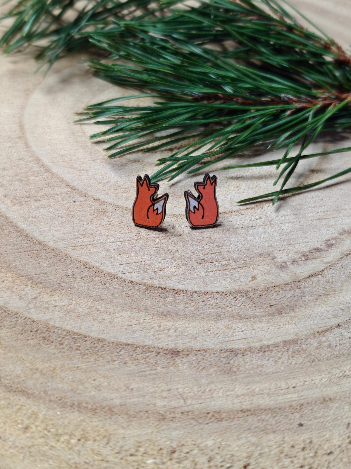 Handmade Sustainable Birch Fox Earrings with Gift Tin