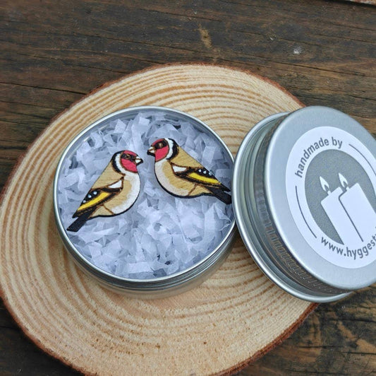 Handpainted Birch Goldfinch Wild Bird Stud Earrings & Tin