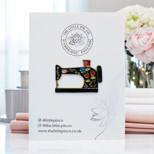 Black Sewing Machine Enamel Pin Brooch With Flowers