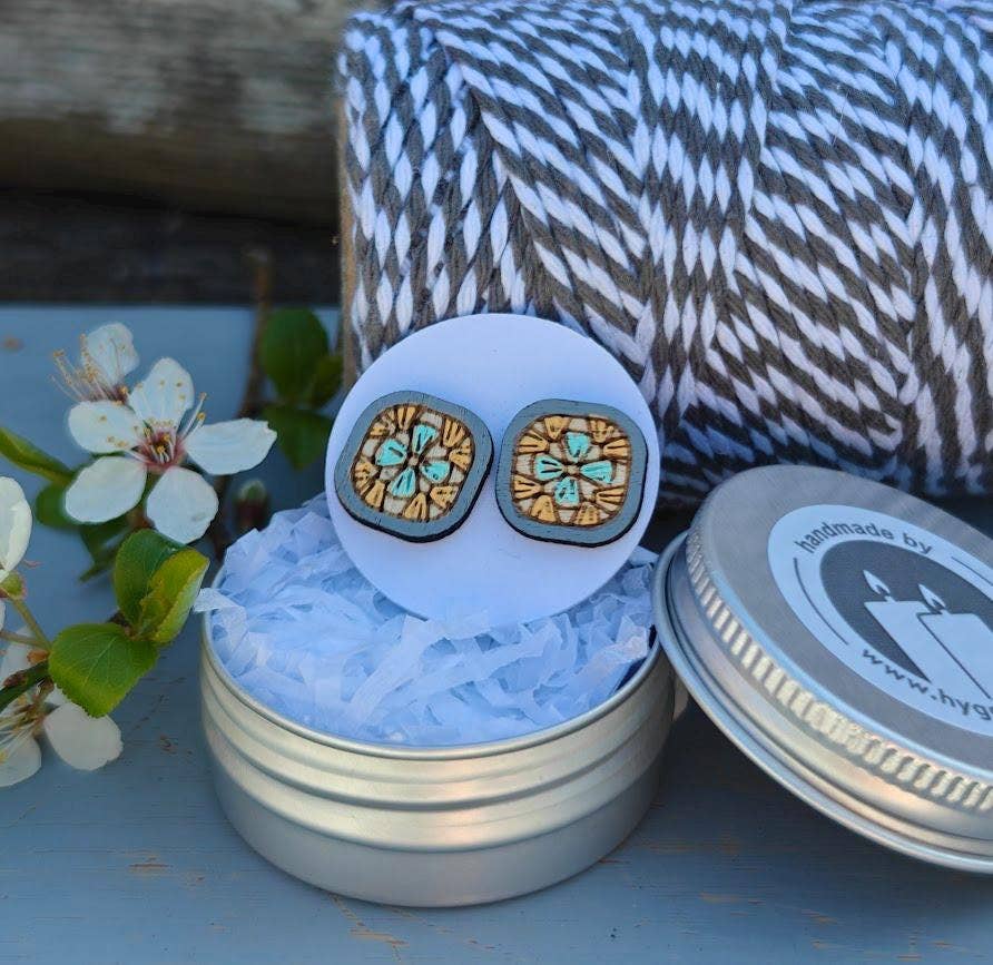 Handmade Sustainable Birch Crochet Earrings with Gift Tin
