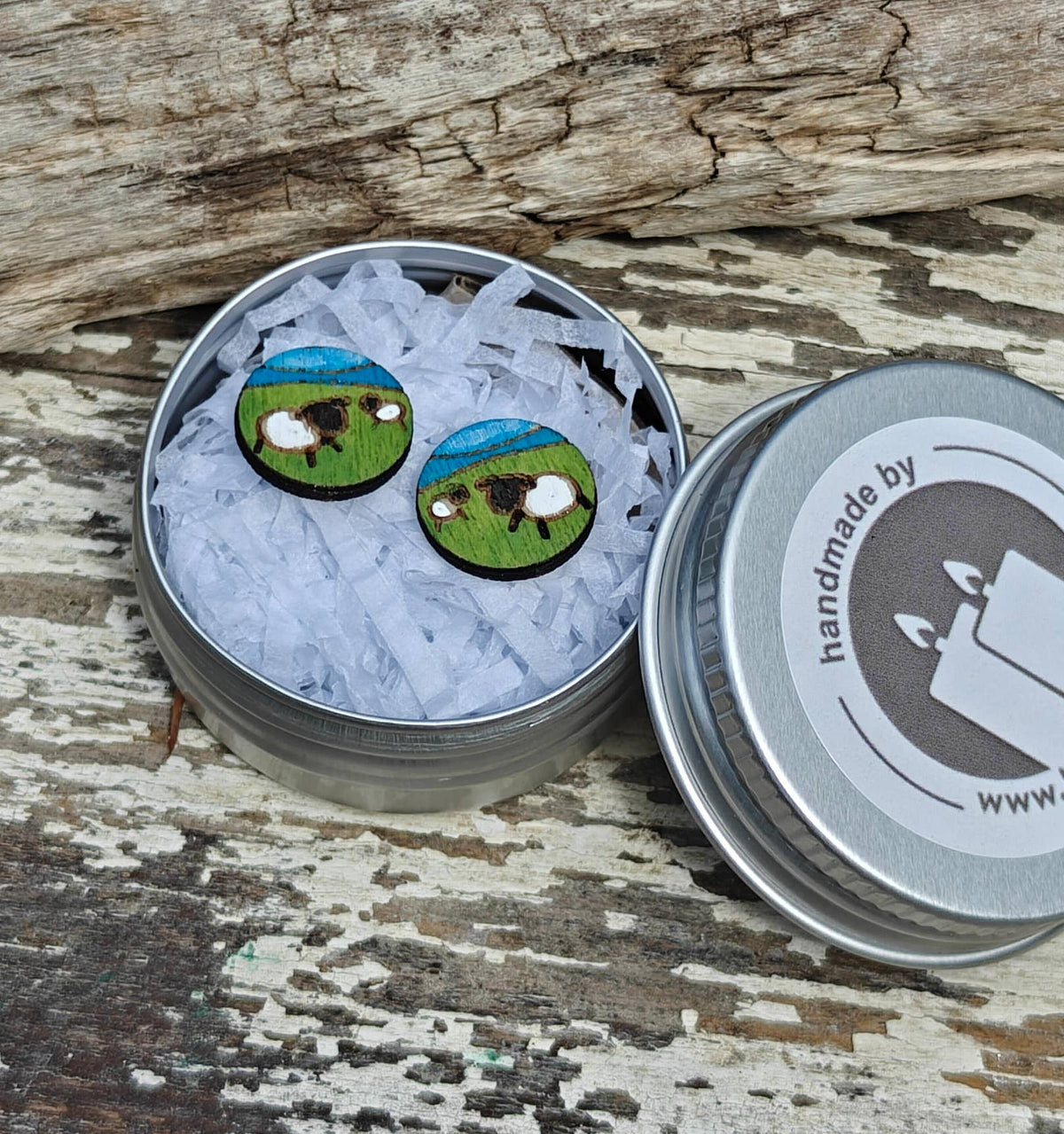 Handmade South Down Sussex Sheep Earrings with Gift Tin