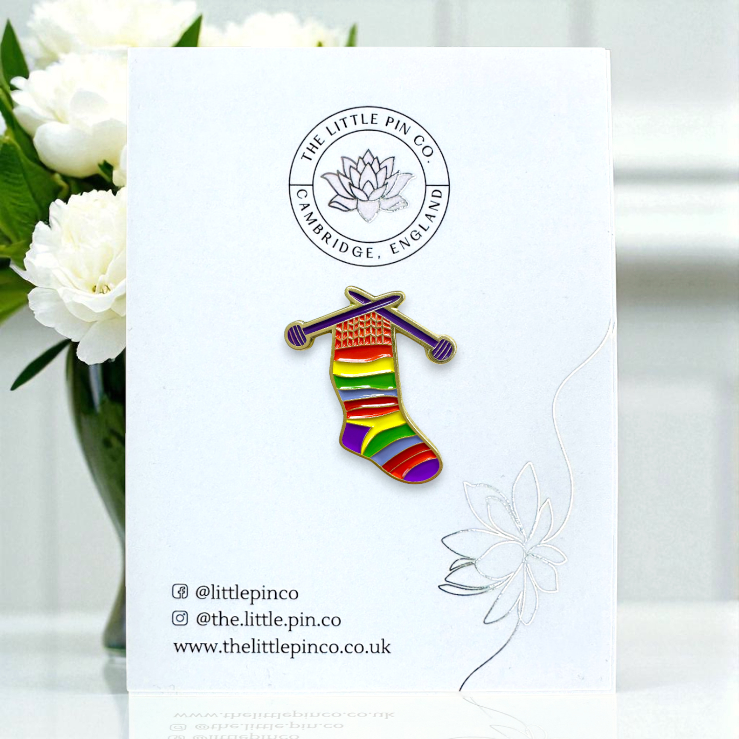 Knitting Handmade Colourful Rainbow Sock Enamel Pin