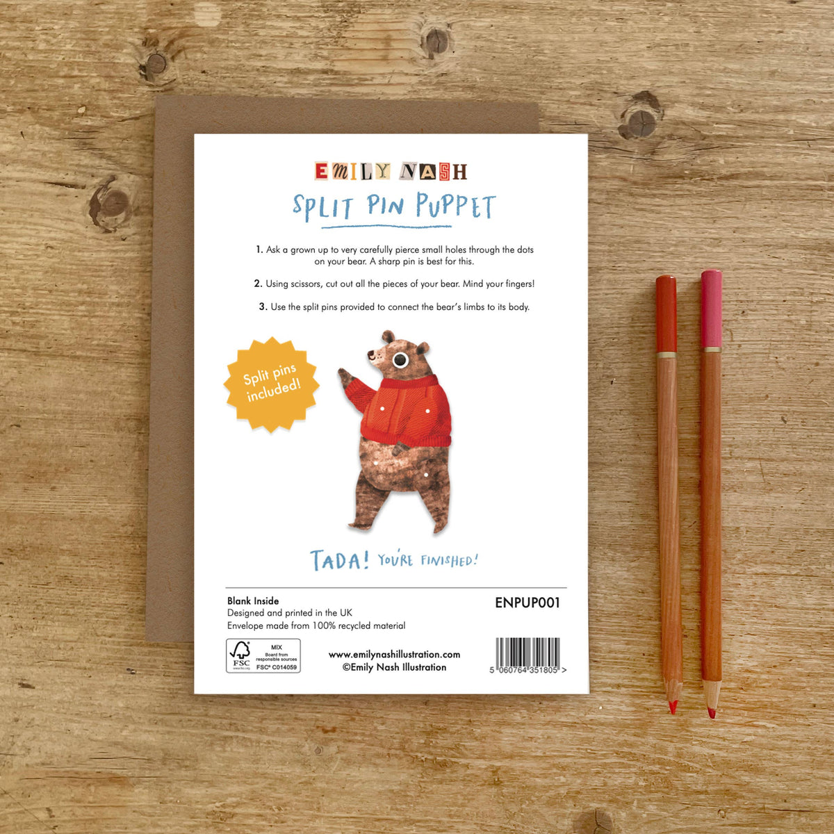 Bear Split Pin Puppet A5 Birthday Greeting Card