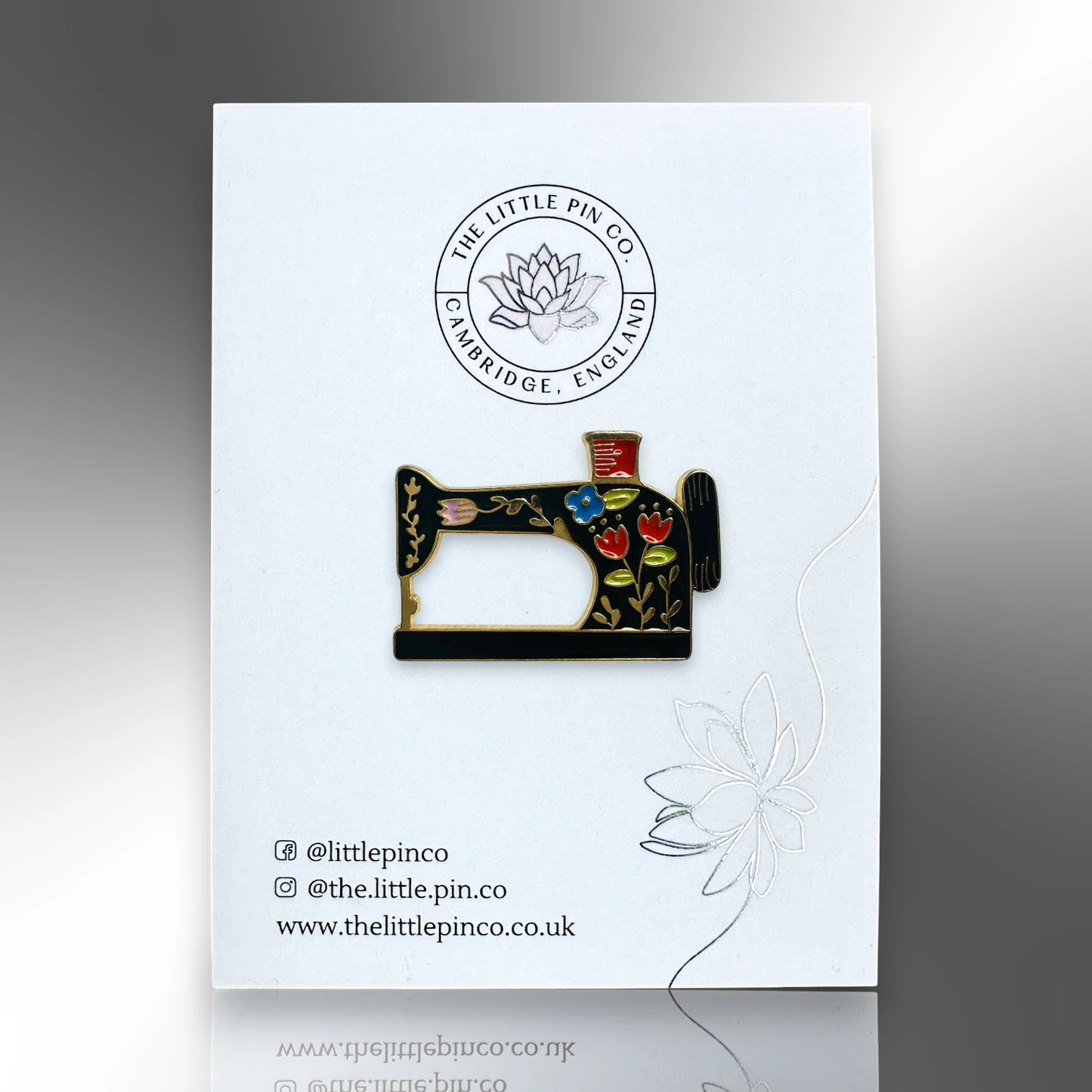 Black Sewing Machine Enamel Pin Brooch With Flowers