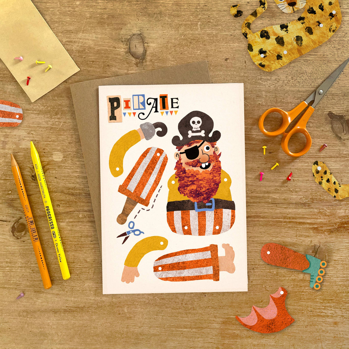Pirate Split Pin Puppet Birthday Card | Kid's Greeting Card