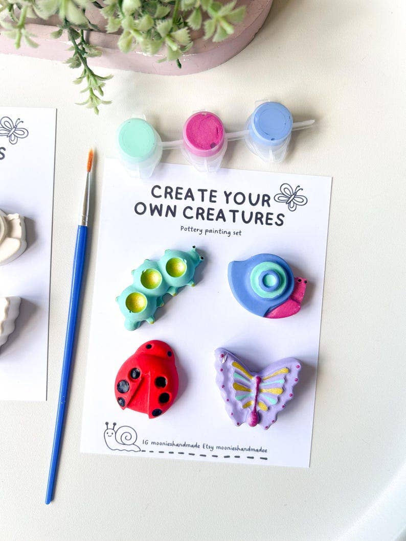 Bug Insect Pottery Painting Kit, DIY Paint Your Own Animals Set, Summer Craft Kits, Creepy Crawley Garden Insects, Rainy Day Activities